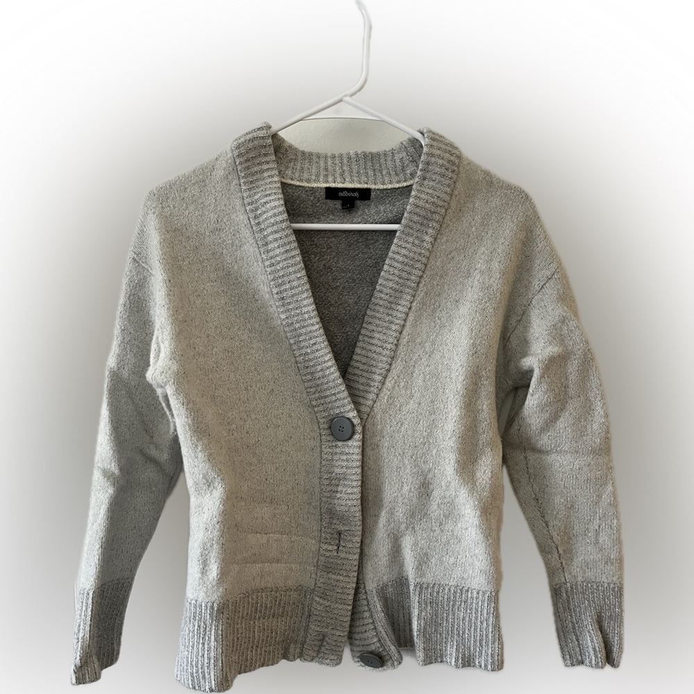 Allbirds 100% Merino Wool Boyfriend Cardigan Sweater Gray/White Women’s S